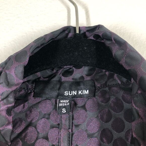 Sun Kim Boyfriend Jacket Crinkle Blazer Black Purple Lagenlook Chore Coat Small - Picture 4 of 8